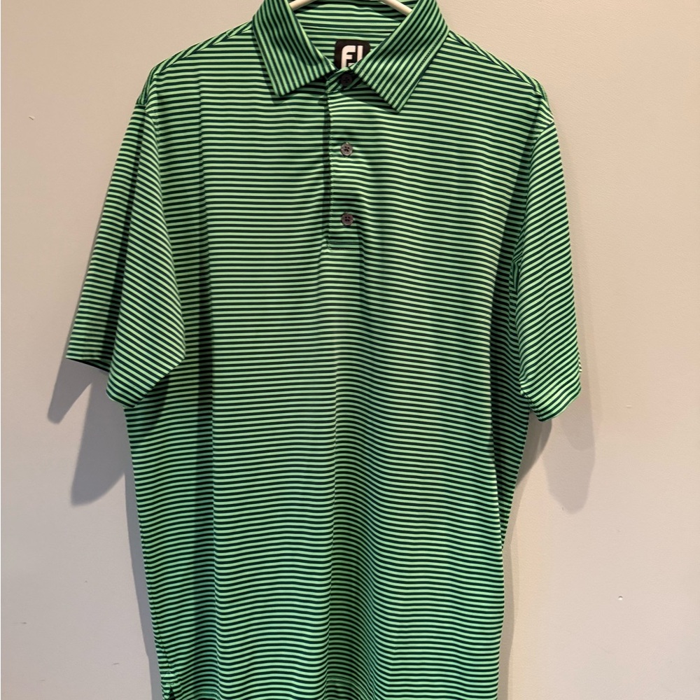 FootJoy Green and Black Striped Polo Shirt